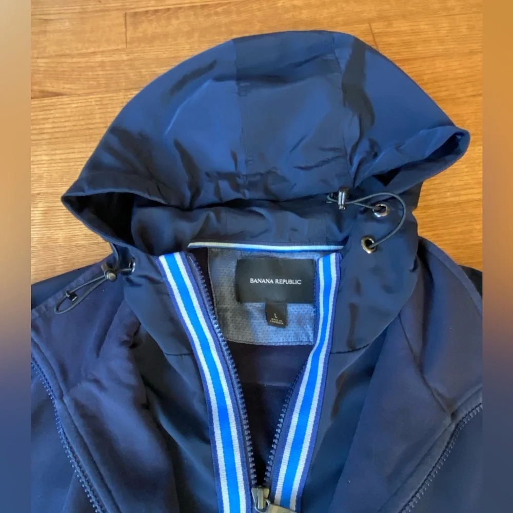 Banana Republic ST false front Dark Blue Hooded double zip Jacket Men’s Large